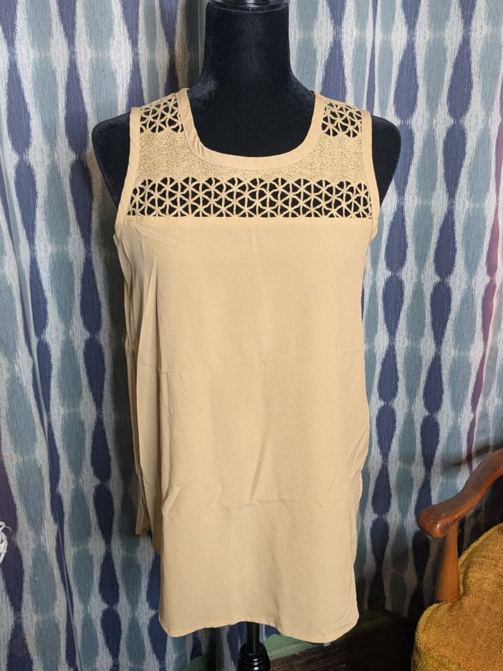 Camila Coelho Beige Crochet Lace Sleeveless Tank Top Small
